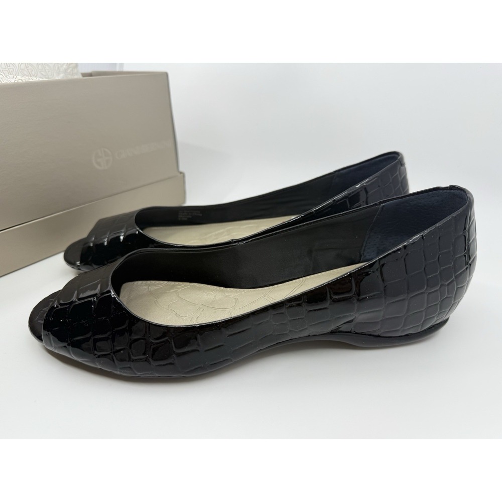 Giani Bernini Black Leather Flat‎ Peep Toe Shoes Size 8.5 NIB Macys - Picture 2 of 7